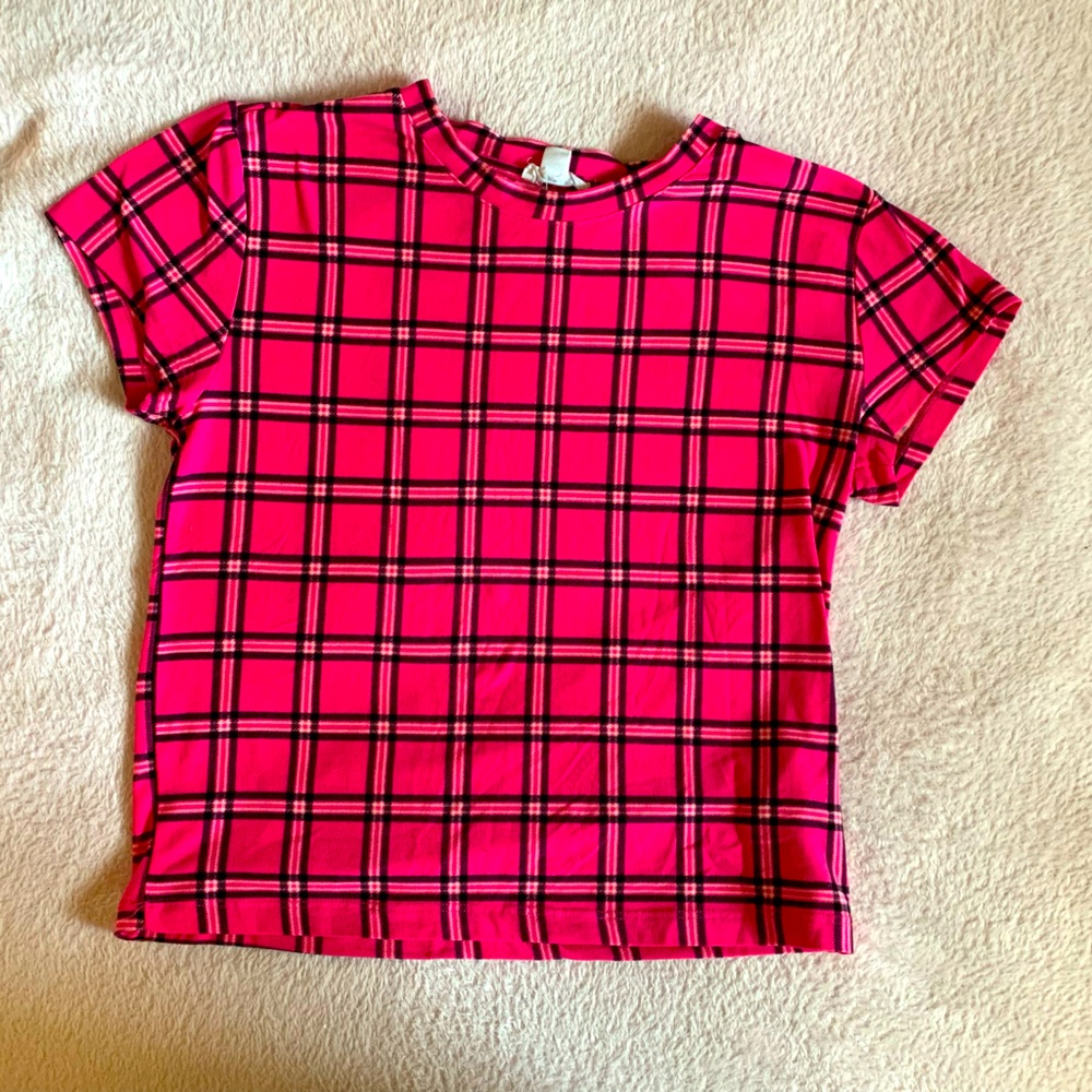 Ardene Basics Pink Checkered Baby Tee